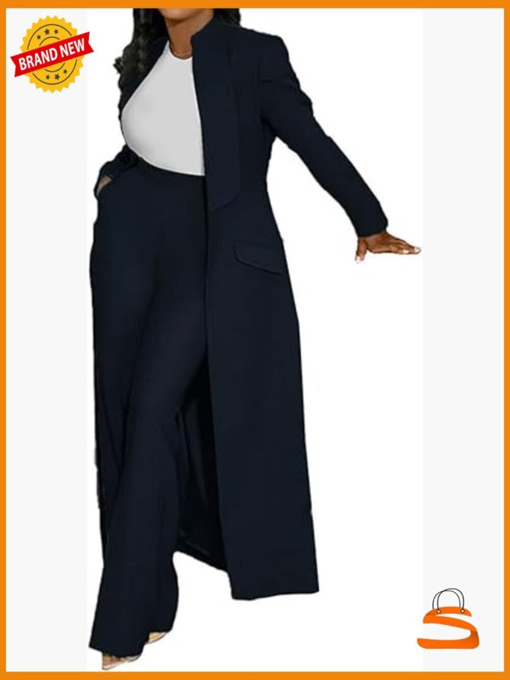 Women's 2-Piece Suit Set Long Blazer Straight Leg Pants Business Formal